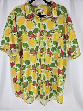 Bell's Men’s Yellow Lemon Print Short-Sleeve Button-Down Shirt